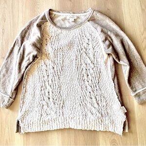Lucky Brand Crochet Open Weave Women’s L Sweater Gray Ivory Casual